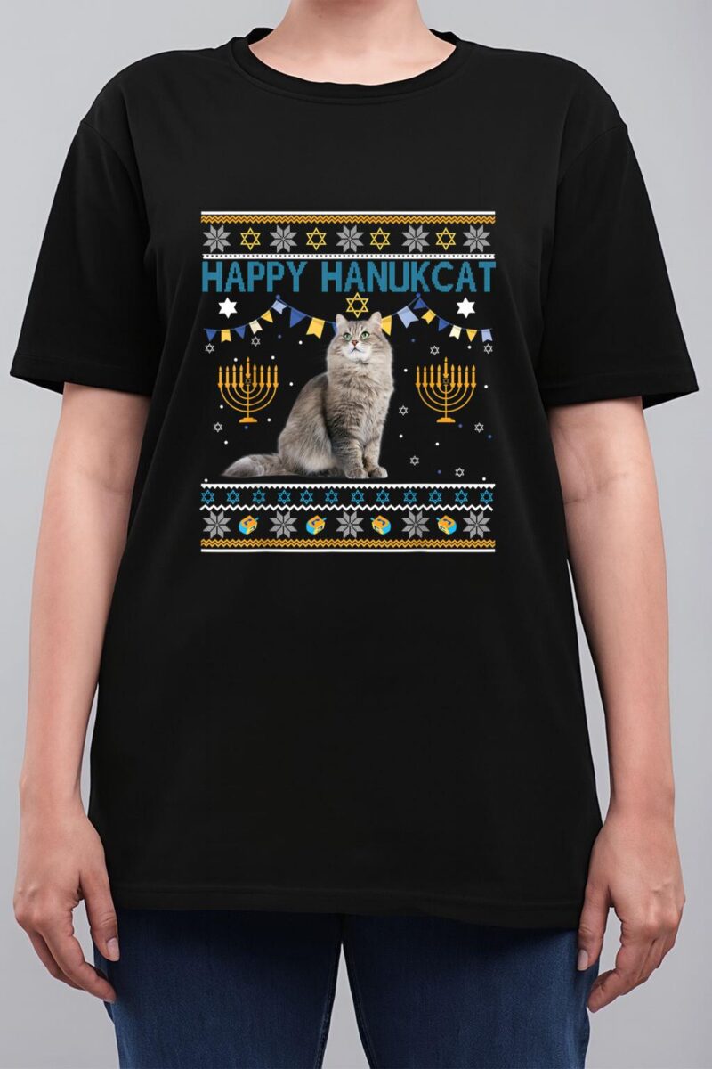 Happy Hanukcat Ugly Hanukkah Sweater Cat Chanukah Jewish Women T-Shirt
