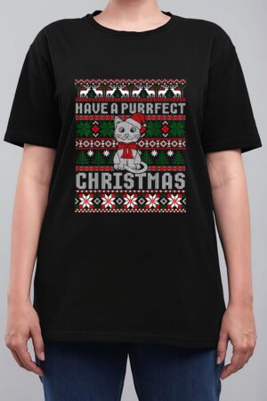 Have A Purrfect Christmas Cat Funny Pajama Ugly Sweater Women T-Shirt
