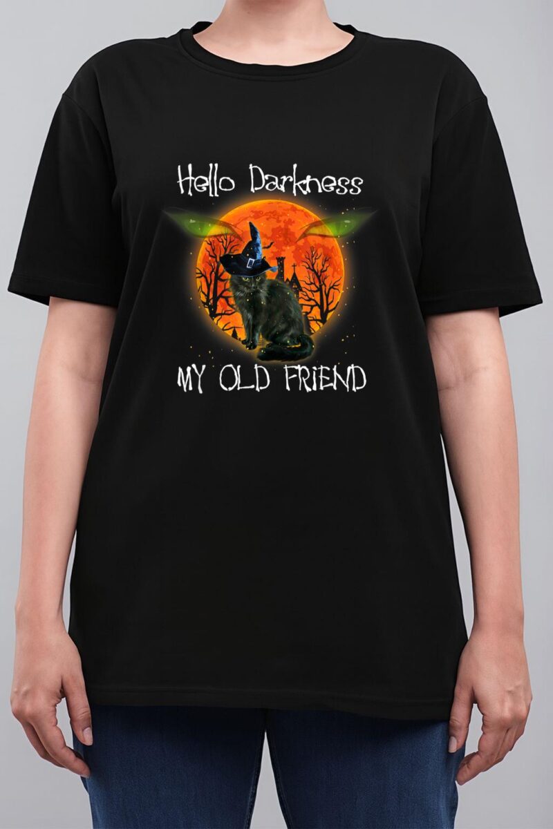 Hello Darkness My Old Friend Halloween Black Cat Women T-Shirt