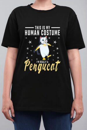 His Is My Human Costume I M Really A Pengucat Penguin Cat Women T-Shirt