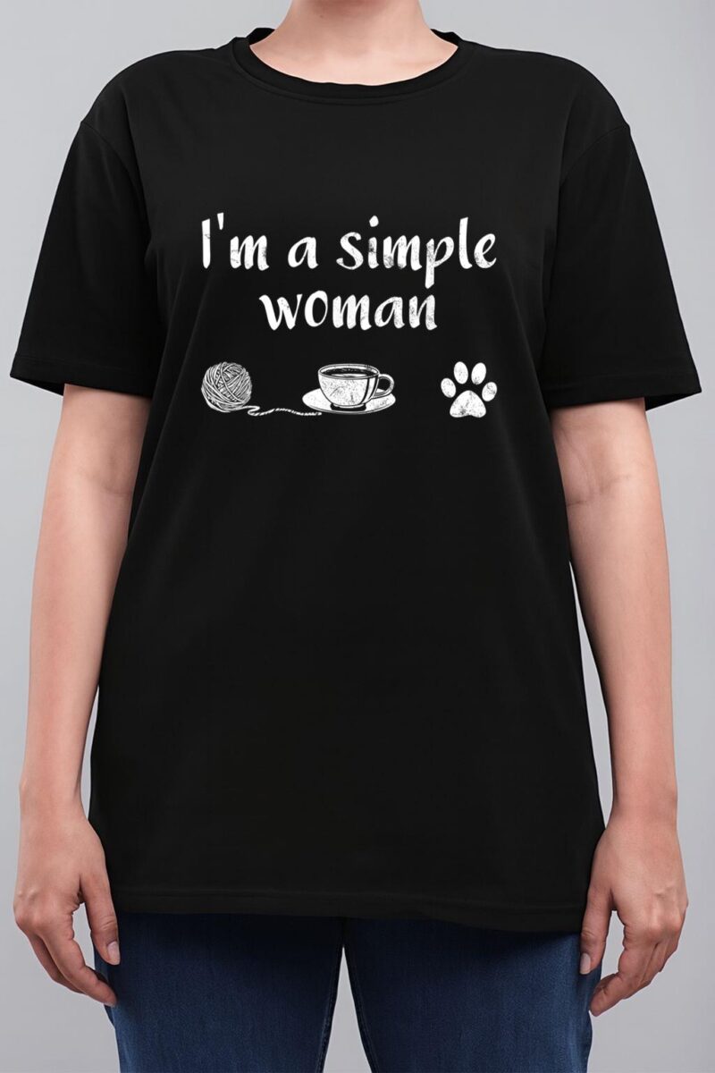 I M A Simple Woman Loves Knitting Coffee Dog Cat Paw Women T-Shirt