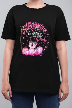 In October We Wear Pink Leopard Cat Breast Cancer Awareness Women T-Shirt