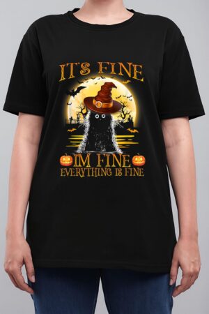 It 'Fine I'm Fine Everything Is Fine Halloween Cat Lover Women T-Shirt