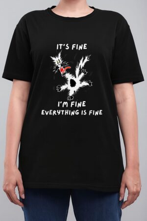 Its Fine I M Fine Funny Coffee Cute Sarcastic Black Cat Women T-Shirt