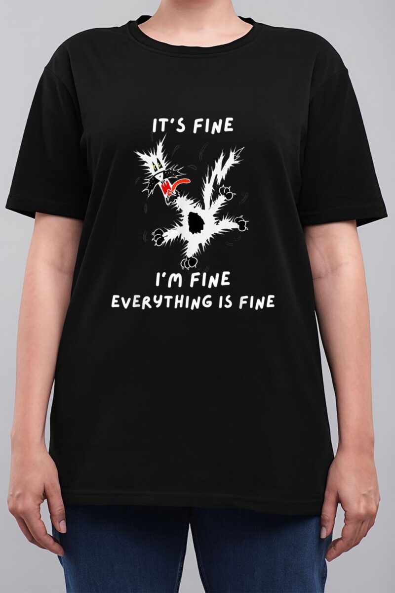 Its Fine I M Fine Funny Coffee Cute Sarcastic Black Cat Women T-Shirt