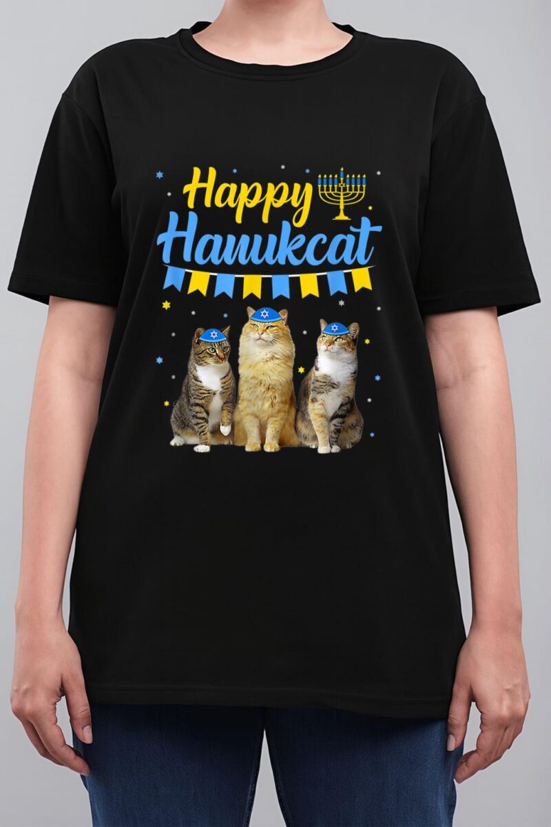 Jewish Hanukkah Cat Happy Hanukcat Christmas Sweater Cat Women T-Shirt