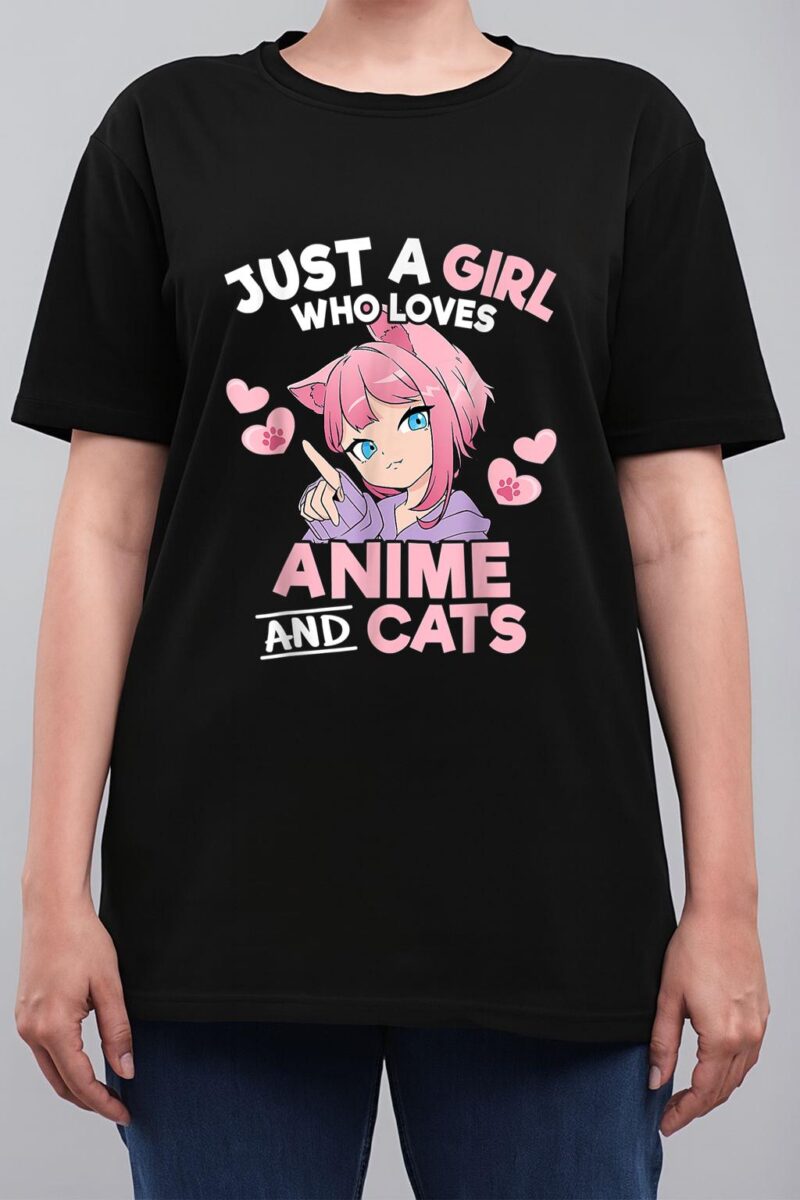 Just A Girl Who Loves Anime And Cats Cute Otaku Manga Women T-Shirt