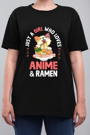 Just a Girl Who Loves Anime Cat and Ramen Girls Teens Women Women T-Shirt