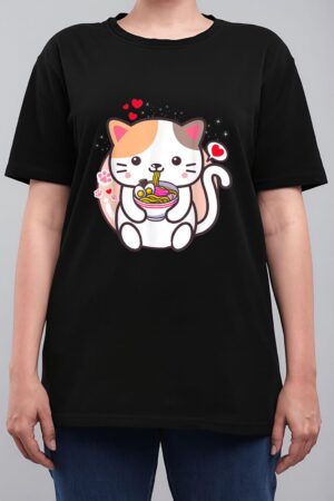 Kawaii Cat Ramen Anime Japanese Food Girls Official Teenager Women T-Shirt