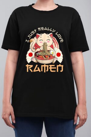 Kawaii Cat Ramen Japanese Black Anime Gift Women T-Shirt