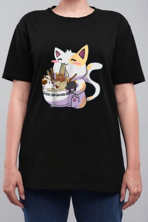 Kawaii Neko Cat Ramen Bowl Anime Japanese Noodles Women T-Shirt