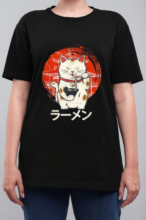 Kawaii Ramen Neko Retro Cat Japanese Noodle Anime Girls Teen Women T-Shirt