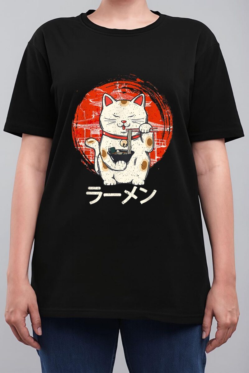 Kawaii Ramen Neko Retro Cat Japanese Noodle Anime Girls Teen Women T-Shirt