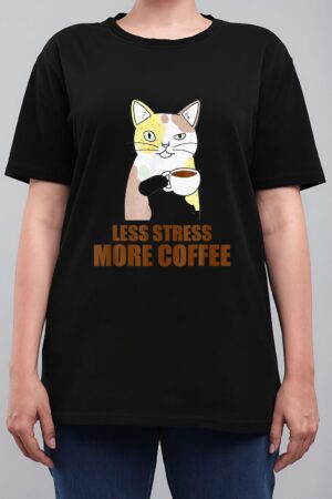 Less Stress More Coffee Funny Cat Caffeine Coffee Lover Women T-Shirt