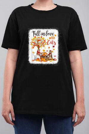 Maple Cat Leaf Fall Hello Autumn Bicycle Women T-Shirt