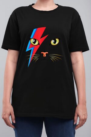 Meowie Bowie Cat Retro Kitty Cat Funny Glam Rock Music Women T-Shirt