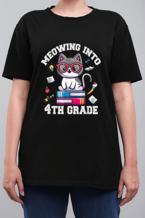 Meowing Into 4H Grade Funny Back O School Cat Lovers Women T-Shirt