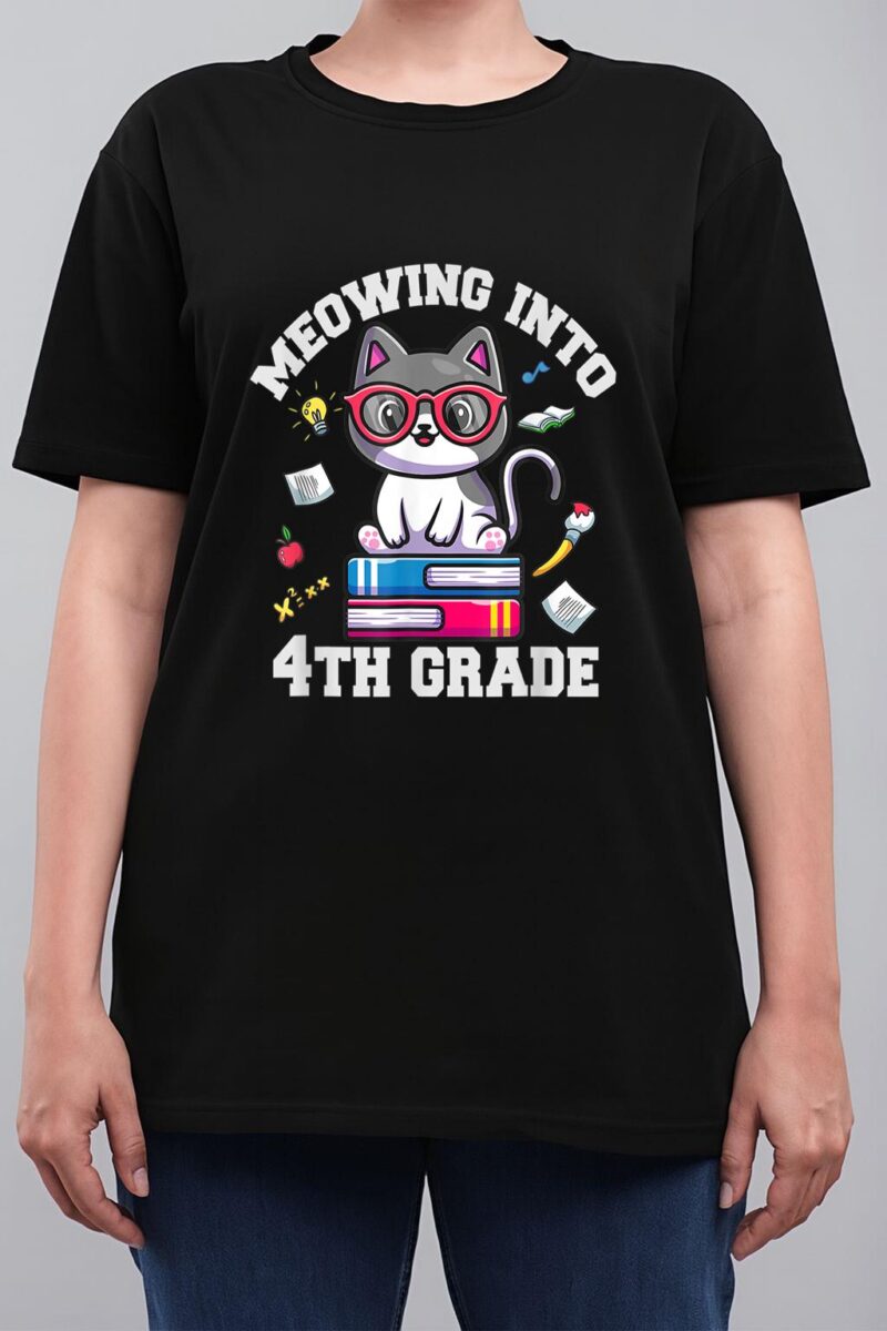 Meowing Into 4H Grade Funny Back O School Cat Lovers Women T-Shirt