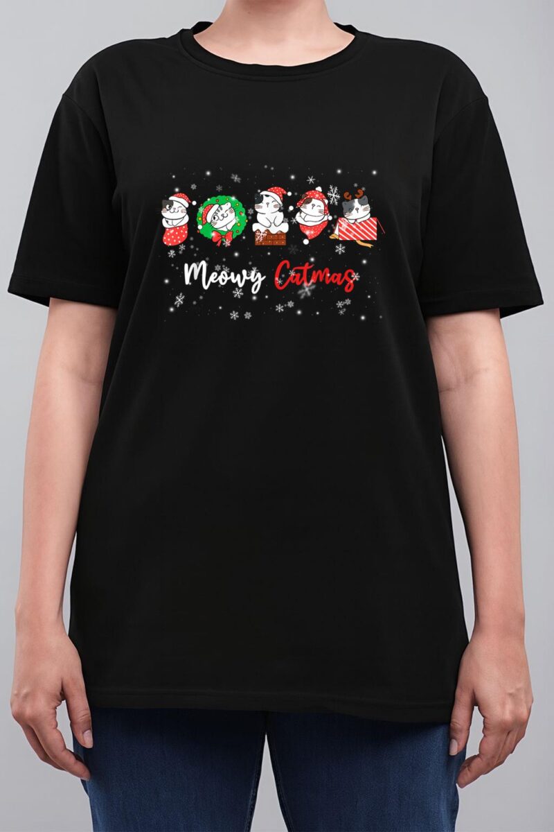 Meowy Catmas Funny Christmas Cat Kitten Lover Kids Mom Dad Women T-Shirt