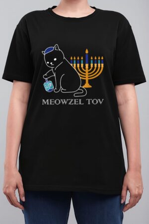 Meowzel Tov  Cute Cat Mazel Tov Menorah Funny Hanukkah Women T-Shirt