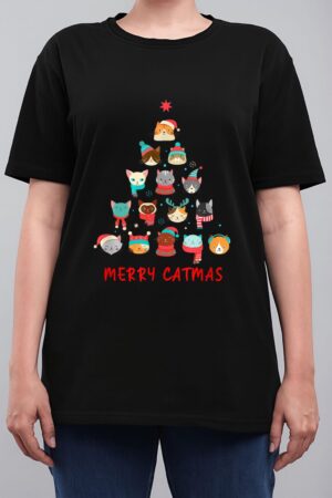 Merry Catmas Cat Christmas Tree Feline Festive Women T-Shirt