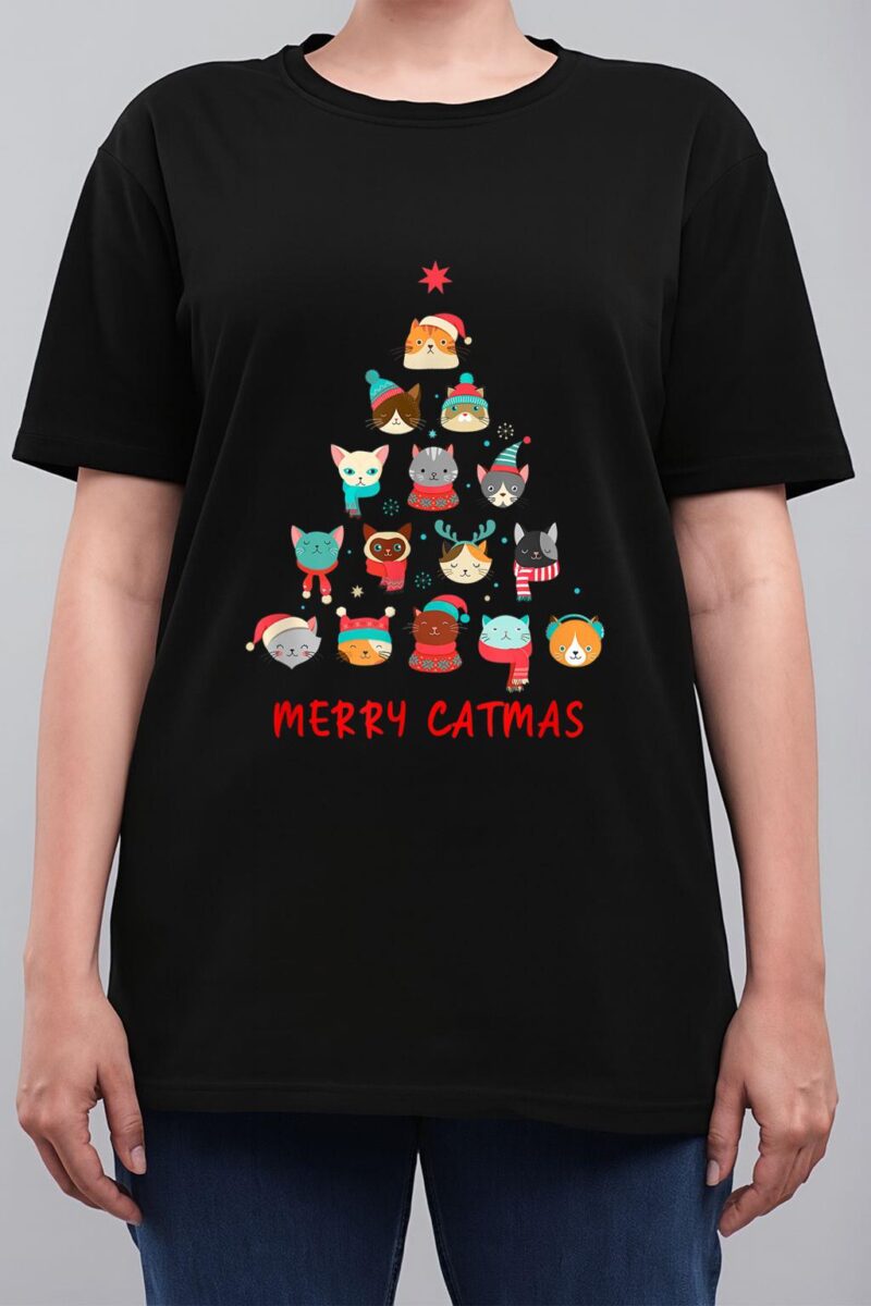 Merry Catmas Cat Christmas Tree Feline Festive Women T-Shirt