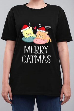 Merry Catmas Pajama Christmas Lights Funny Holiday Cat Mom Women T-Shirt