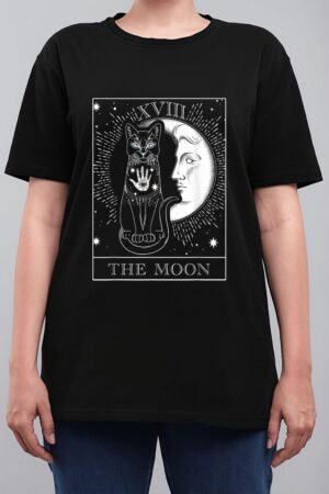 Moon Tarot Card and Cat Occult Graphic Women T-Shirt