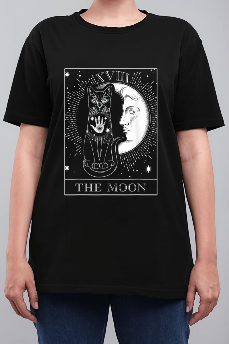 Moon Tarot Card and Cat Occult Graphic Women T-Shirt