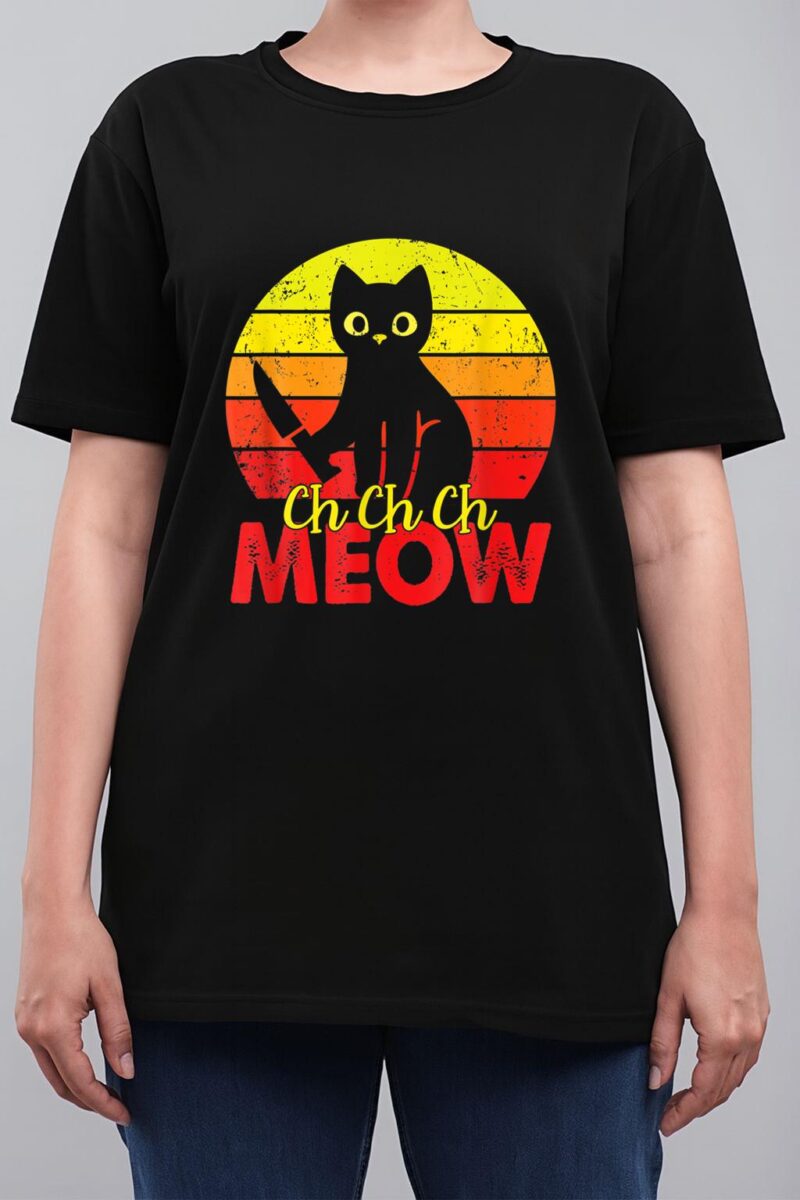 Murderous Black Cat With Knife Funny Halloween Cat Lover Women T-Shirt
