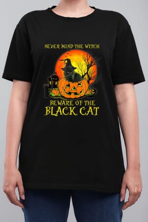 Never Mind A Witch Beware Of He Black Cat Halloween Women T-Shirt