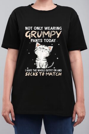 Not Only Wearing Grumpy Pants Oday Sock O Match Cute Cat Women T-Shirt