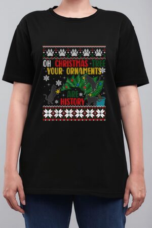 Oh Christmas Tree Your Ornaments Are History Funny Cat Women T-Shirt