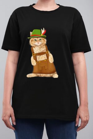 Oktoberfest Cat Bavarian Lederhosen Costume Alpine Hat Gift Women T-Shirt