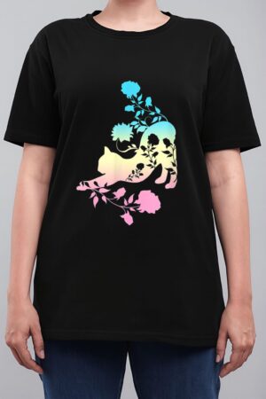 Pastel Stretching Cat With Roses Kitten Women T-Shirt