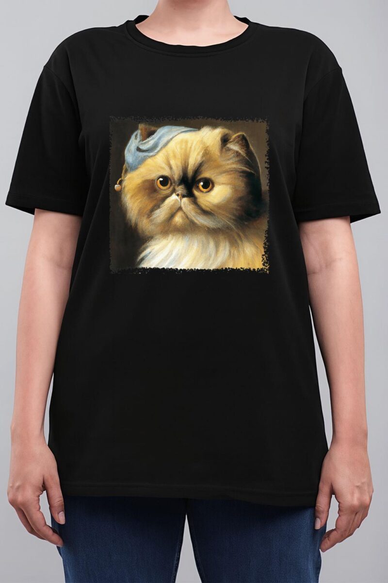 Persian cat with a pear earring, classical art parody feline Premium Women T-Shirt