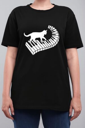 Piano Cat Funny Piano Player Musician Keyboard Pianist Cat Women T-Shirt