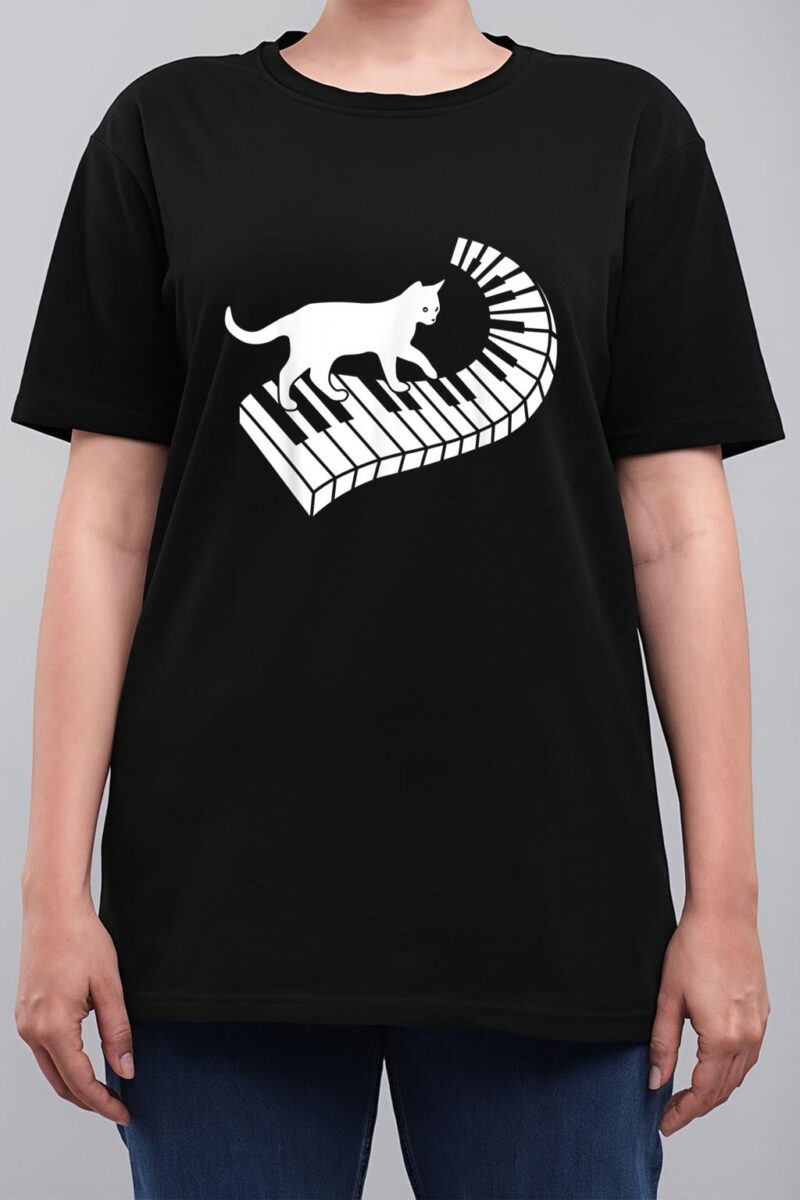 Piano Cat Funny Piano Player Musician Keyboard Pianist Cat Women T-Shirt