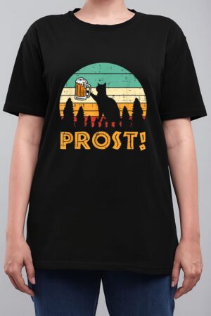 Prost Cat Silhouette Retro Bavarian Oktoberfest Women T-Shirt