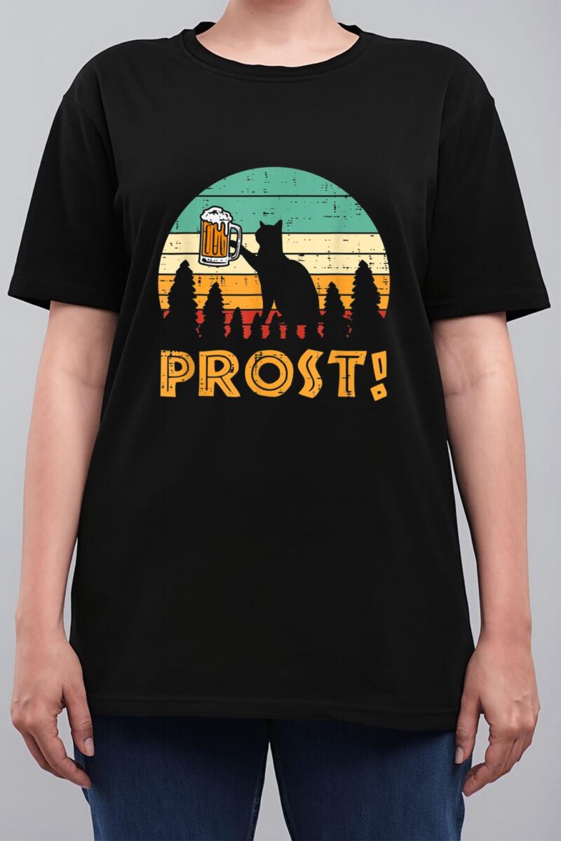 Prost Cat Silhouette Retro Bavarian Oktoberfest Women T-Shirt