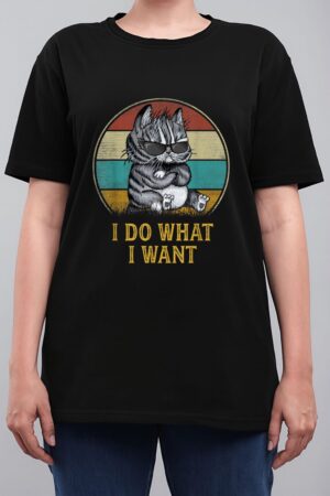Retro 80s 90s Cat Lovers Boys Men Funny I Do What I Want Cat Women T-Shirt