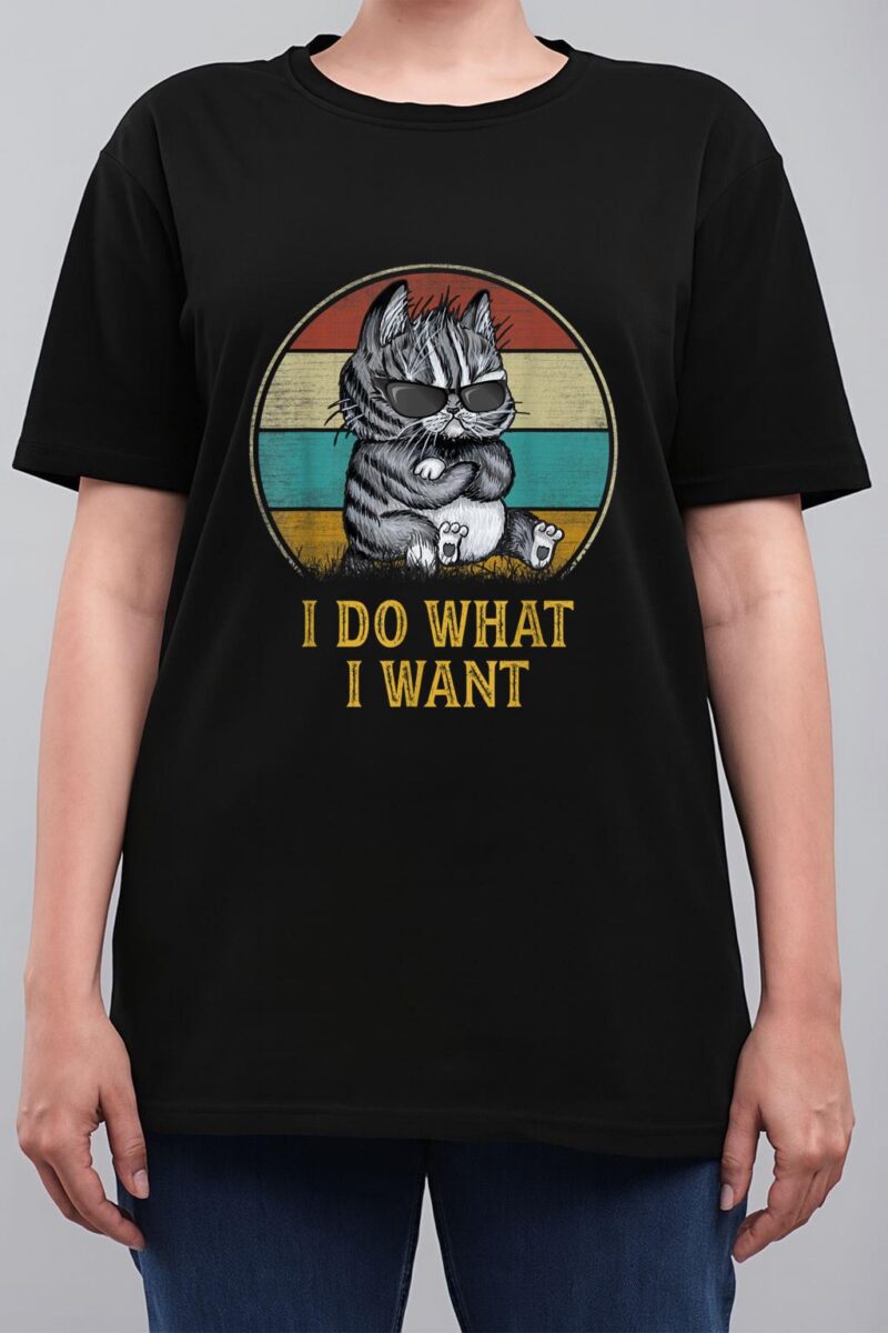 Retro 80s 90s Cat Lovers Boys Men Funny I Do What I Want Cat Women T-Shirt