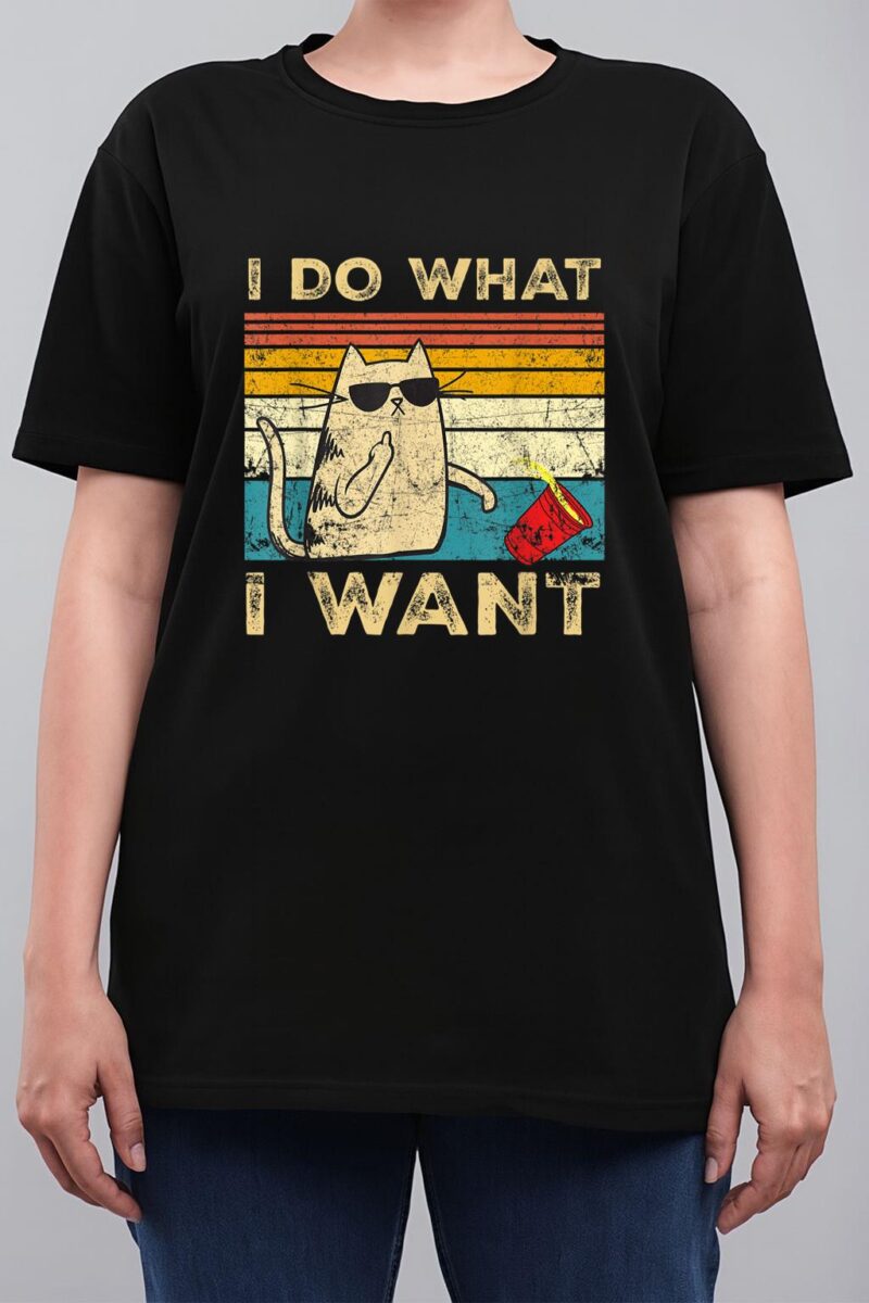Retro 80s 90s Cat Lovers gifts Funny I Do What I Want Cat Women T-Shirt