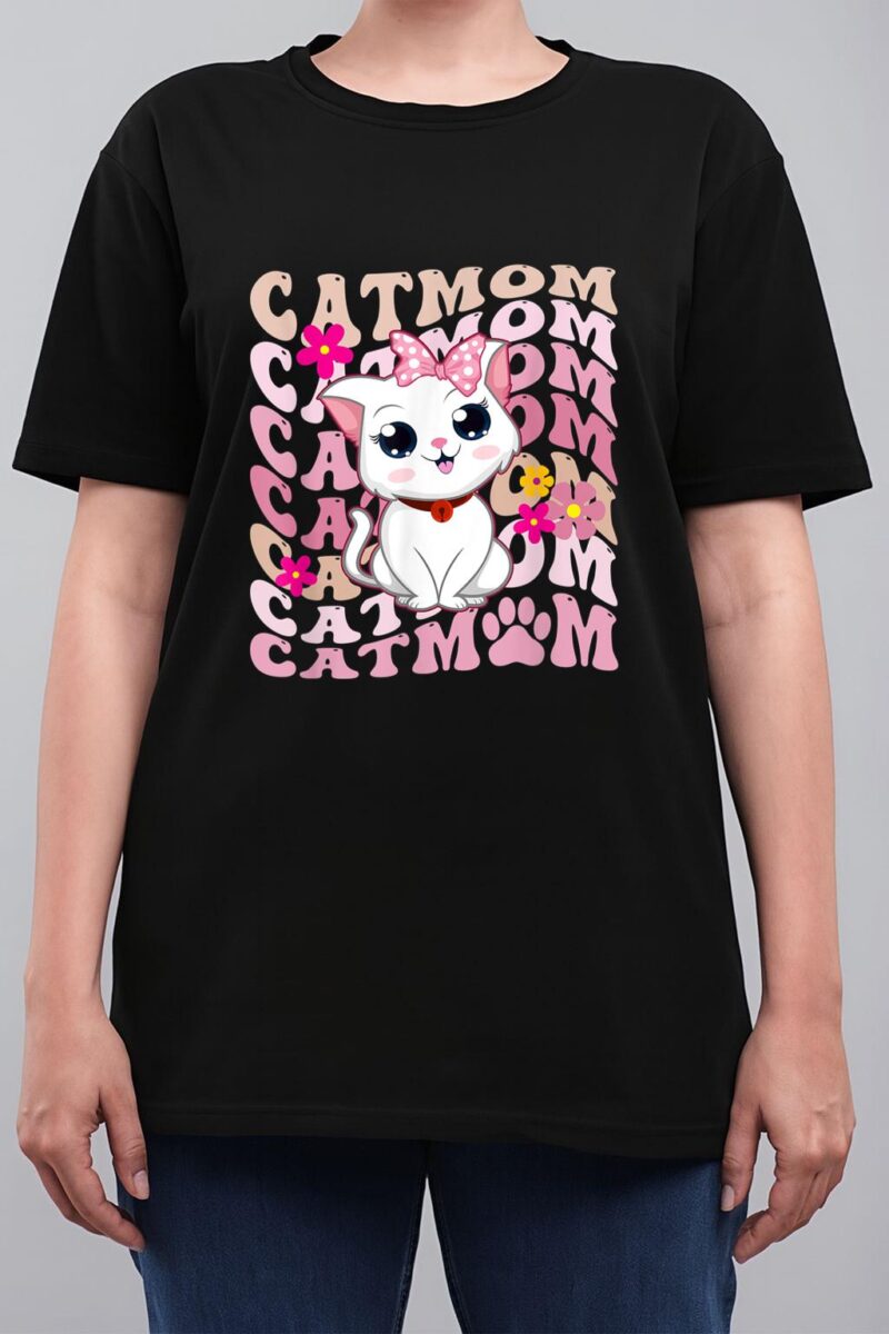 Retro Cat Mom Groovy Cute Kitten Cat Lover Women T-Shirt