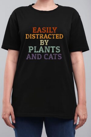Retro Pet Cat Plant Lover Easily Distracted By Plants Cats Women T-Shirt