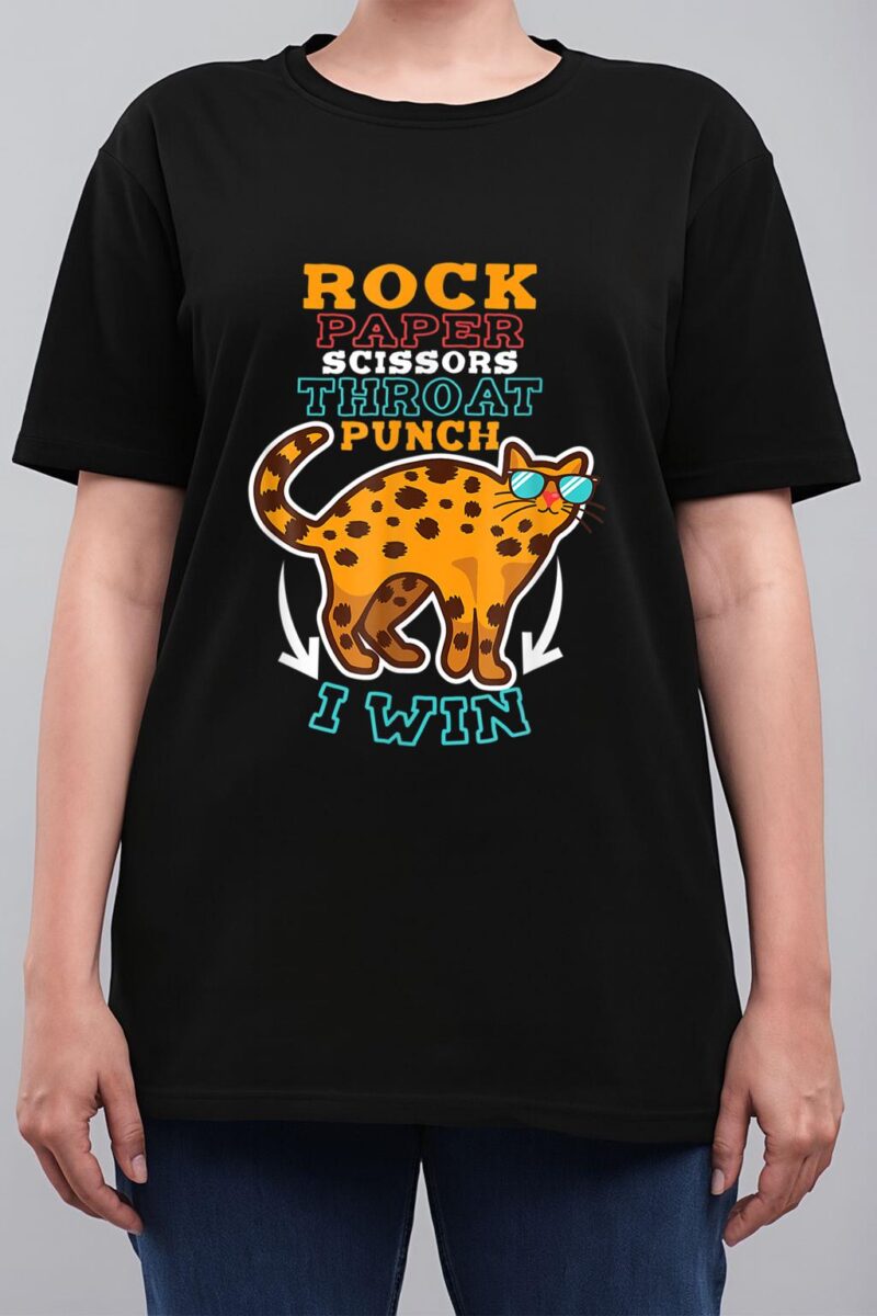 Rock Paper Scissors Hroat Punch I Win Cat Hand Game Player Women T-Shirt