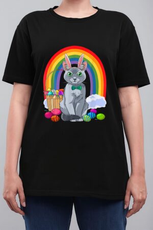 Russian Blue Cat Easter Eggs Bunny Women T-Shirt