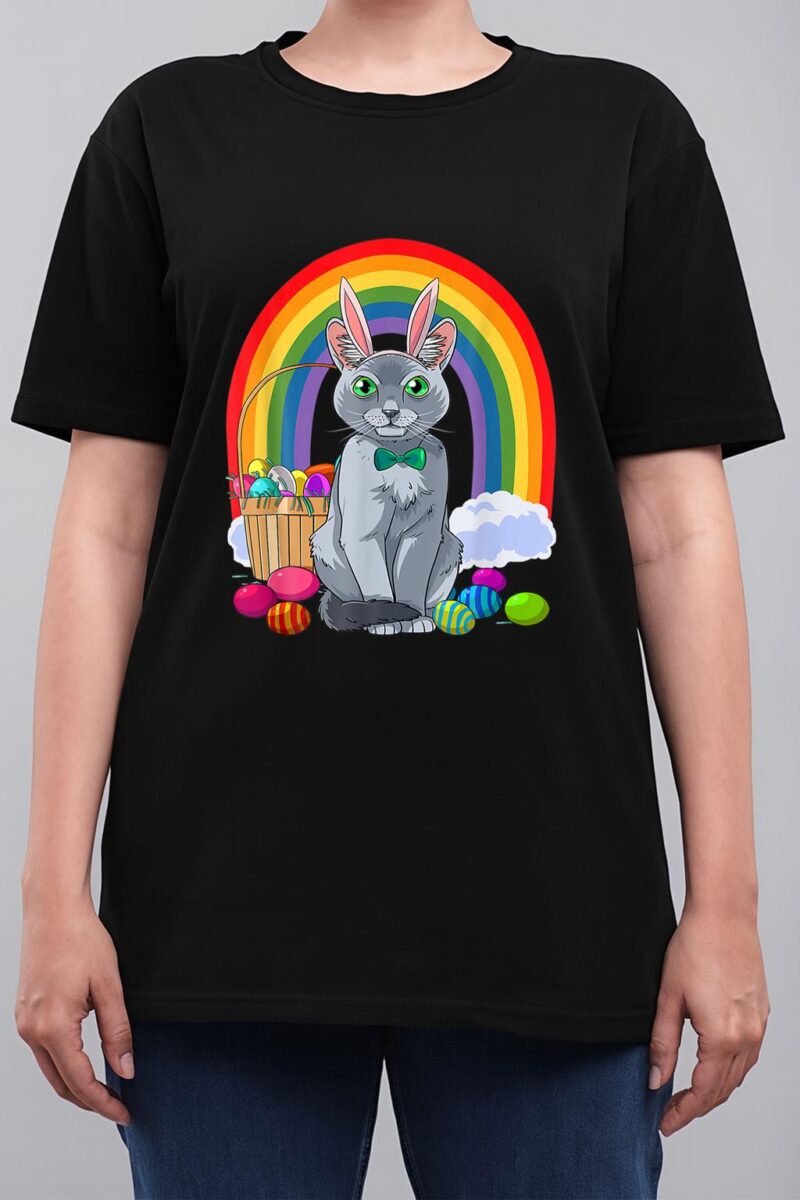 Russian Blue Cat Easter Eggs Bunny Women T-Shirt