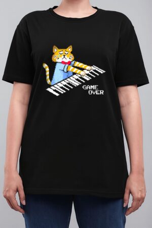 Sad Cat playing keyboard Game Over Women T-Shirt