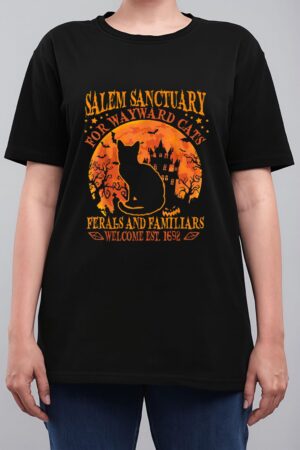 Salem Black Cat Halloween-Shirt Kids Girls Kitten Lover Gift Women T-Shirt
